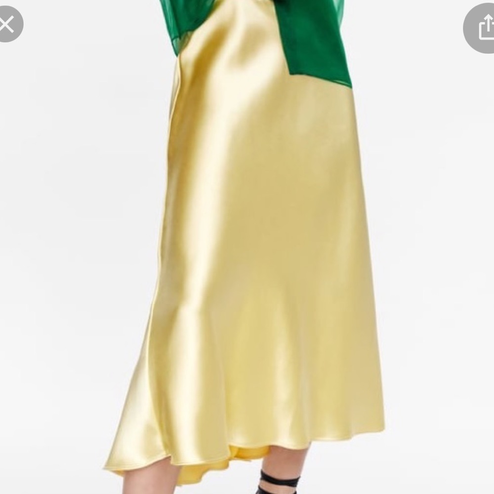 Zara yellow gold midi length skirt satin